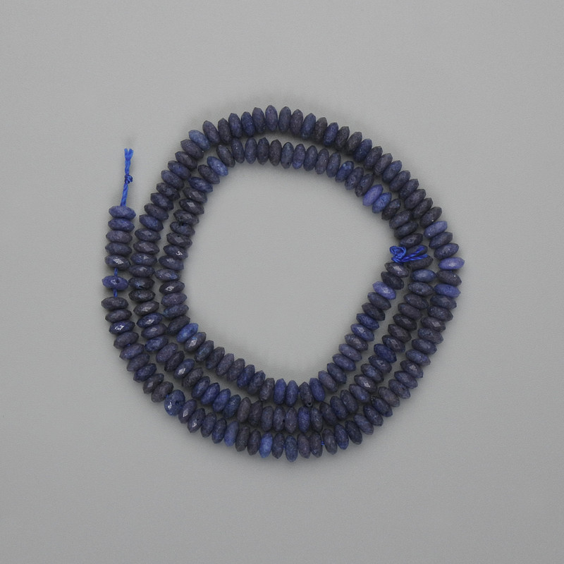 Sapphire beads, faceted rondelle, 4.5×2 mm, length approx. 38 cm on cord