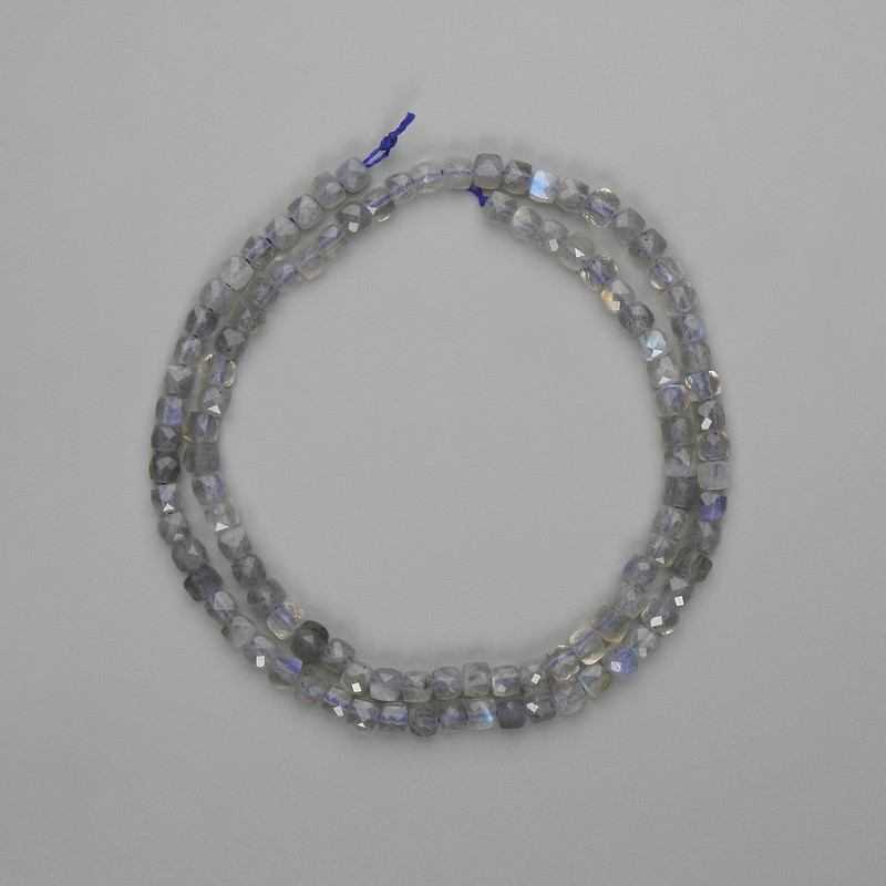 Labradorite Beads, Faceted Cube 3.5×3.5 mm, 39 cm Strand