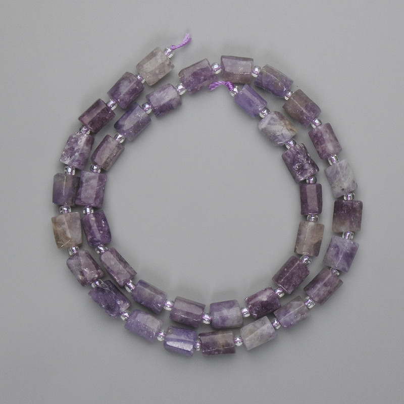 Amethyst beads, faceted, 9-10×6-7 mm ±, seed beads 3 mm ±, length 41 cm