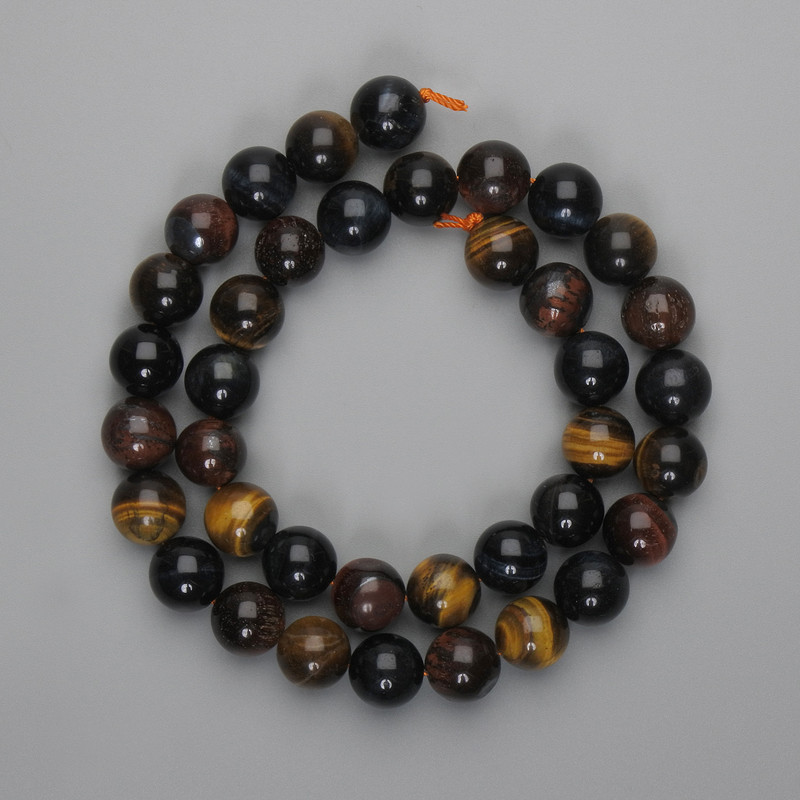 Beads Bull's Eye, Tiger's Eye, Hawk's Eye - Smooth Round 10mm Beads, 38 cm Strand