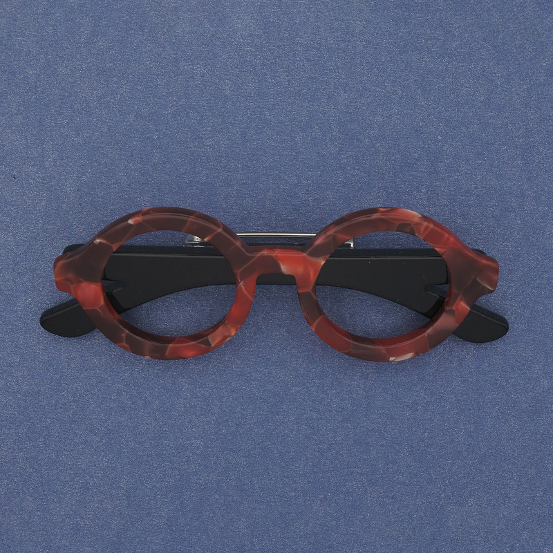 Glasses Brooch in Red Acrylic with Silver Metal, 65×25 mm+