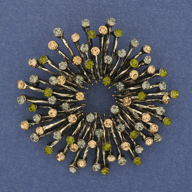 Accent Brooch with Colorful Rhinestones, Gold-Tone Metal, 48 mm+