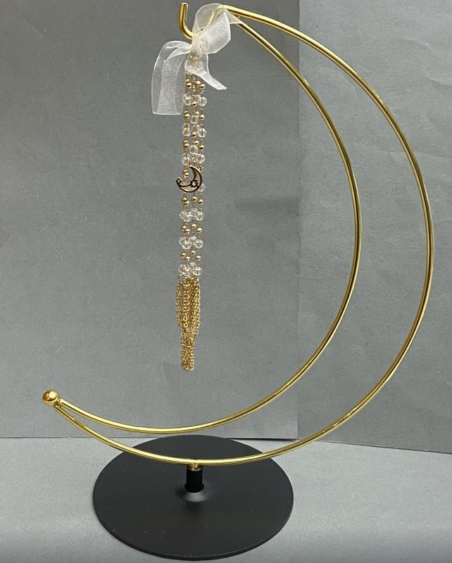 Crescent Stand for Sphere, 24×17 cm ±, leg diameter 10 cm ±, chain length 16 cm ±, golden metal