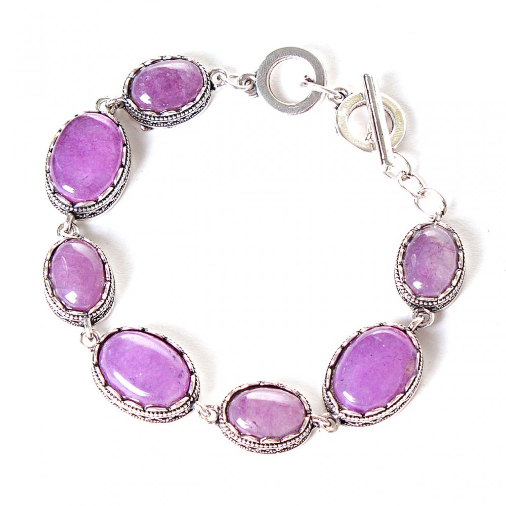 Clearance bracelet with amethyst in a 'tooth bezel', oval stones, 7 pcs., 20×16 and 13×16 mm, more or less cm, length 18–21 cm