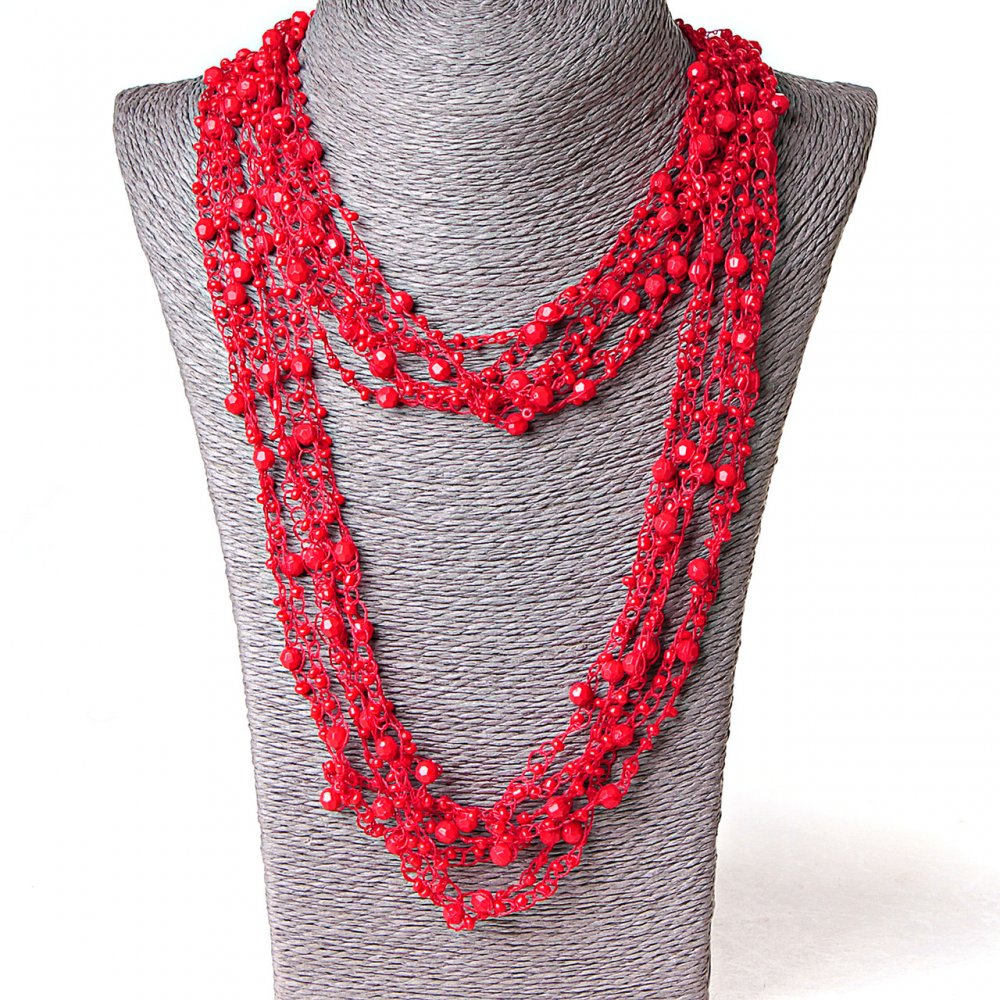 ( 140 cm ) Spiderweb Necklace with Round Pendants Red