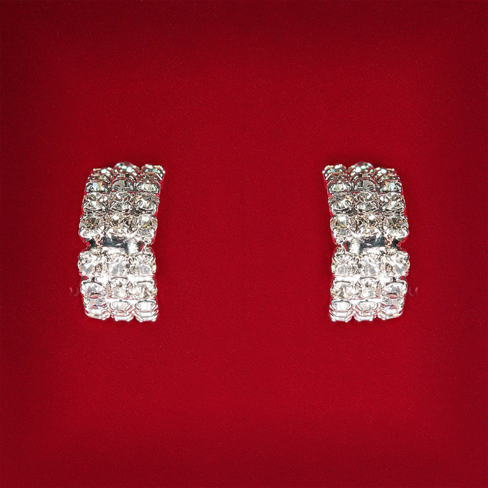 (20 mm) Women's rhinestone stud earrings, light metal, wedding and evening studs with a center divider