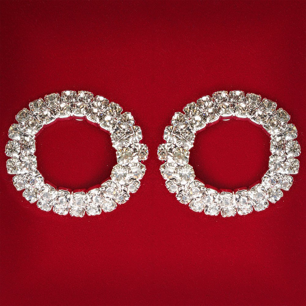 ( 25 мм ) Сережки жіночі білі стрази світлий метал весільні вечірні пусети кульчики ( пусети ) круглі бублик середні