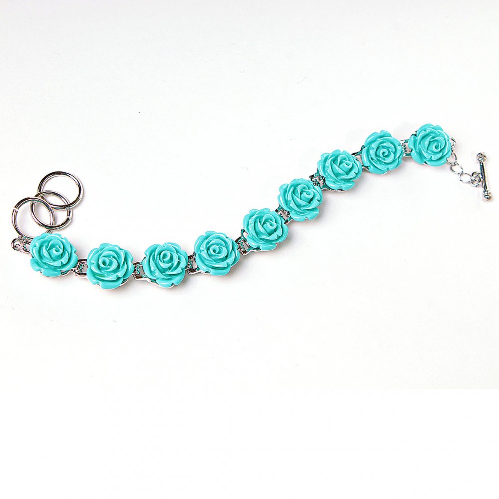 Bracelet 'Blue Roses' with Polymer Clay Toggle Clasp