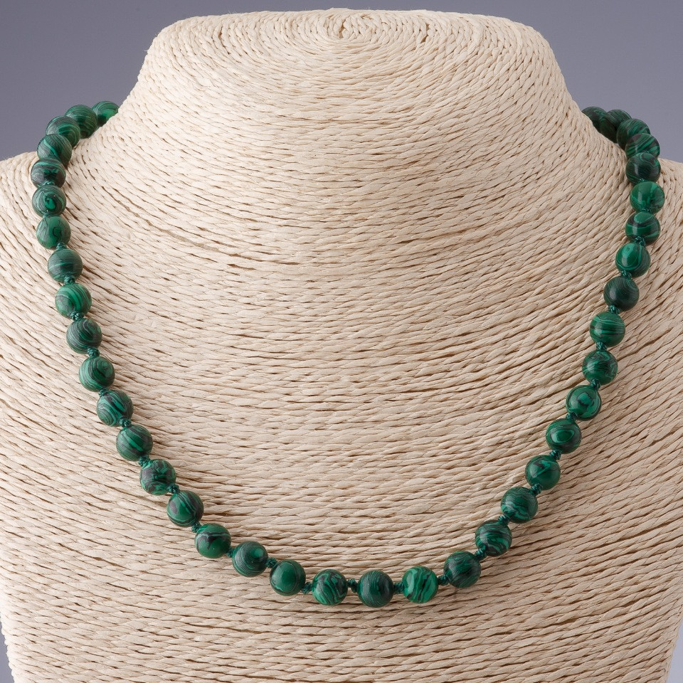 Malachite Necklace (Pressed) Bead, 8mm diameter, 50cm length