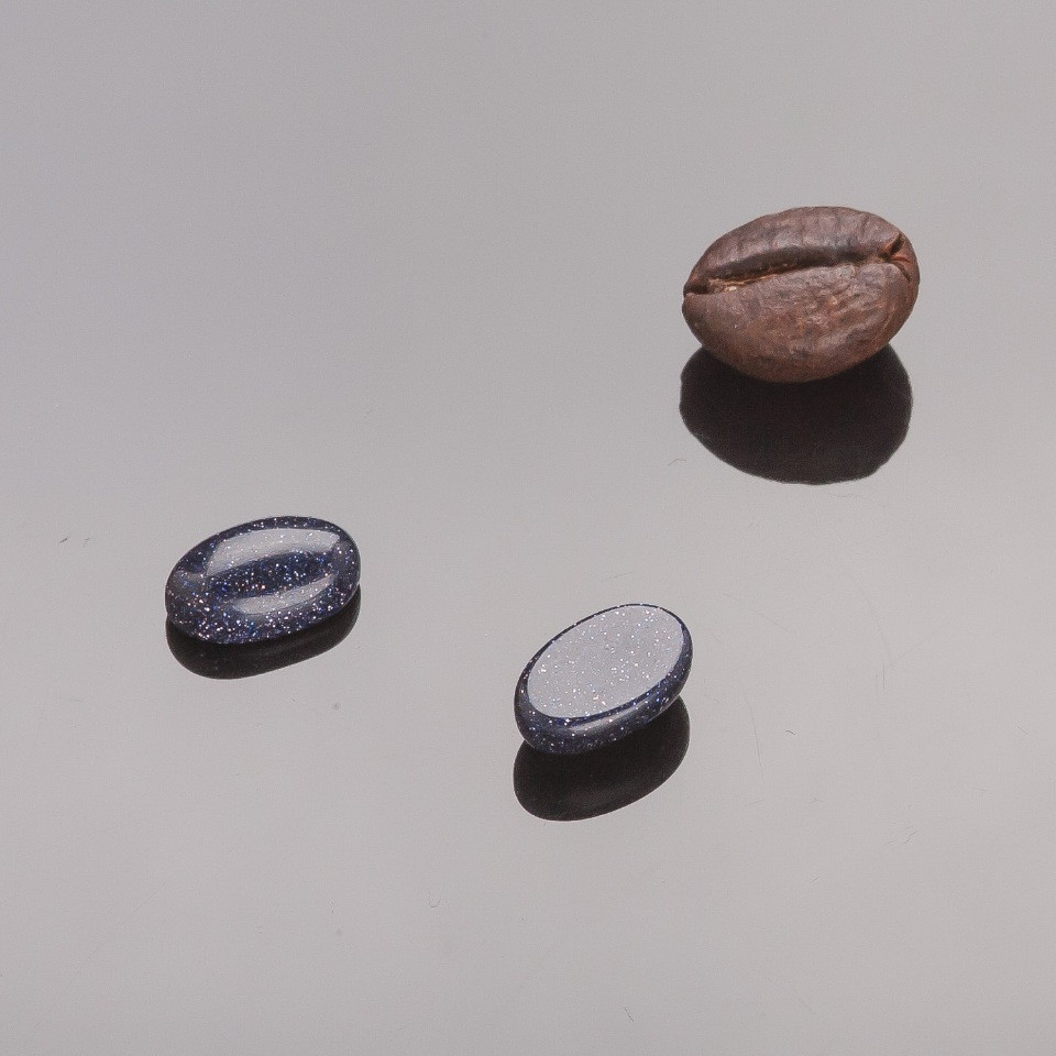 Cabochon Findings: Mini Oval Aventurine Blue Sand Cairo Night, 8x5 mm diameter