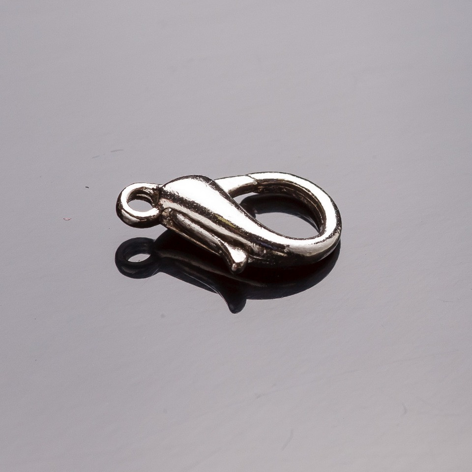 Price per pack / 10 pcs. Carabiner clasp 1.4×0.8 cm gray metal