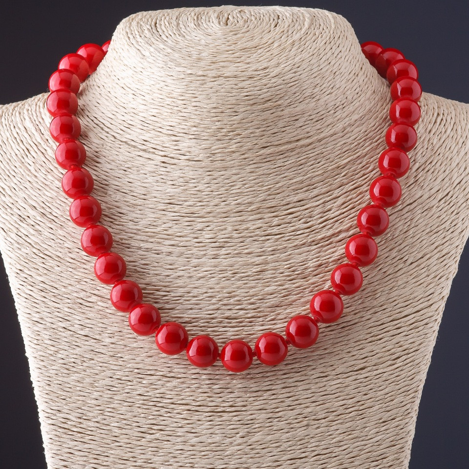Coral Necklace (pressed) Smooth Beads 12.5 mm ± 45 cm