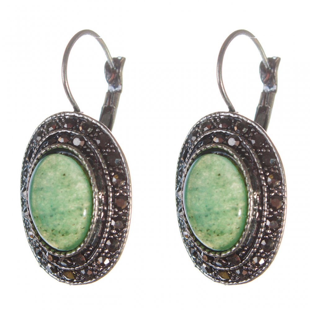 Discounted nephrite earrings in teardrop-silver setting, oval stone 2.5 × 1.9 cm, length 3.5 cm