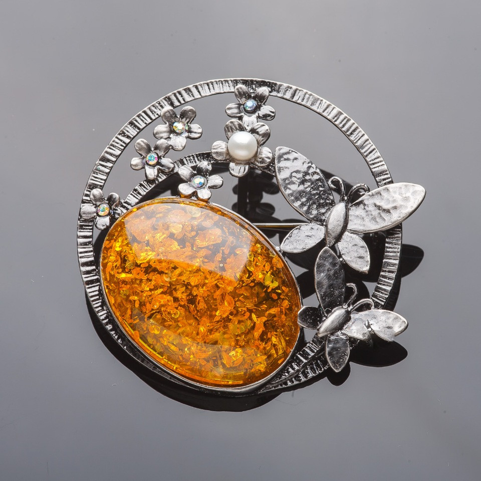 Brooch 'Forged' Butterflies Amber (name) 6 cm