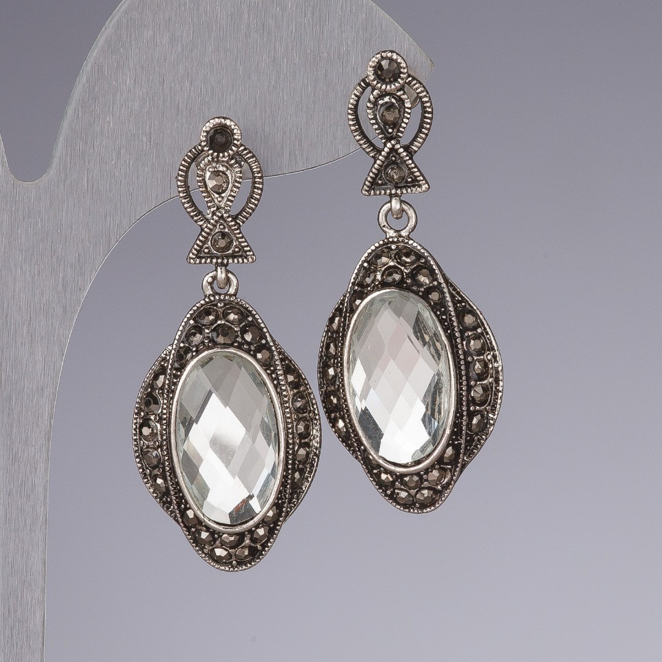 Earrings with White Mirrored Crystals 4.5 cm