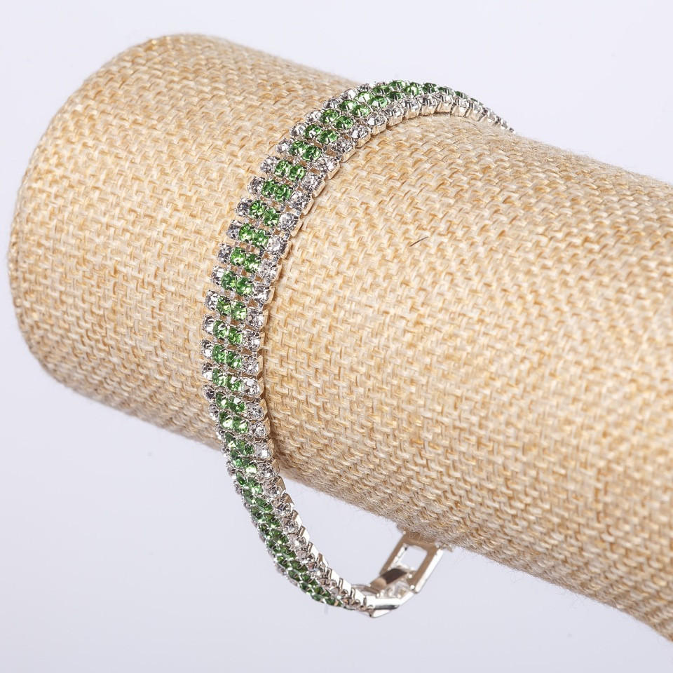 Rhinestone bracelet with clasp Emerald Scatter (4 rows) 19 x 1 cm 'silver'