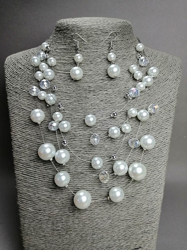Set of necklace and earrings 'On the Strings of the Soul' imitation pearls on a string, length 50 cm