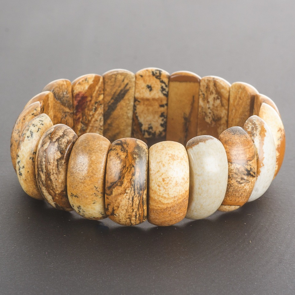 Bracelet with landscape jasper on elastic, rectangular link 2.5x1.2 cm