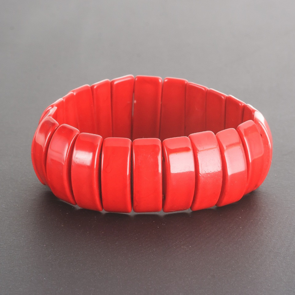 Red Coral Bracelet (Pressed) on Elastic, Link 2×0.8 cm