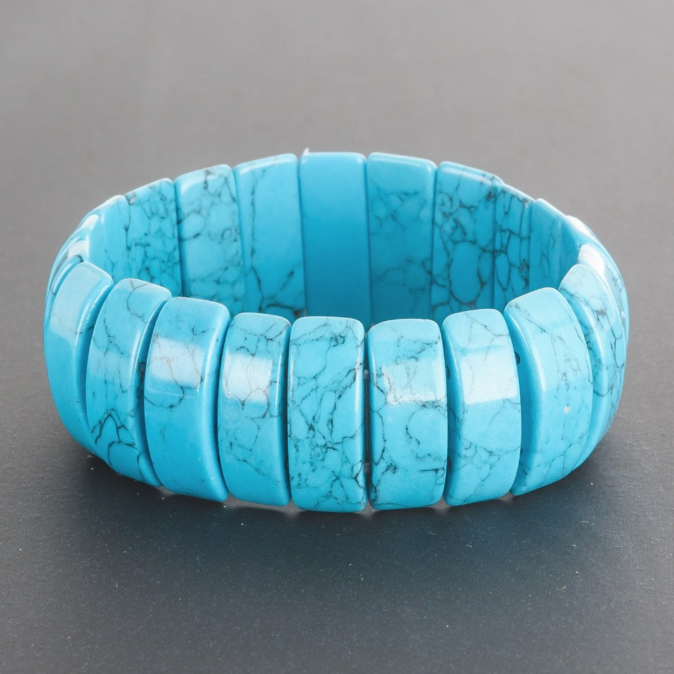Turquoise bracelet (pressed) on elastic, glossy convex rectangular link 0.8 x 2.3 cm