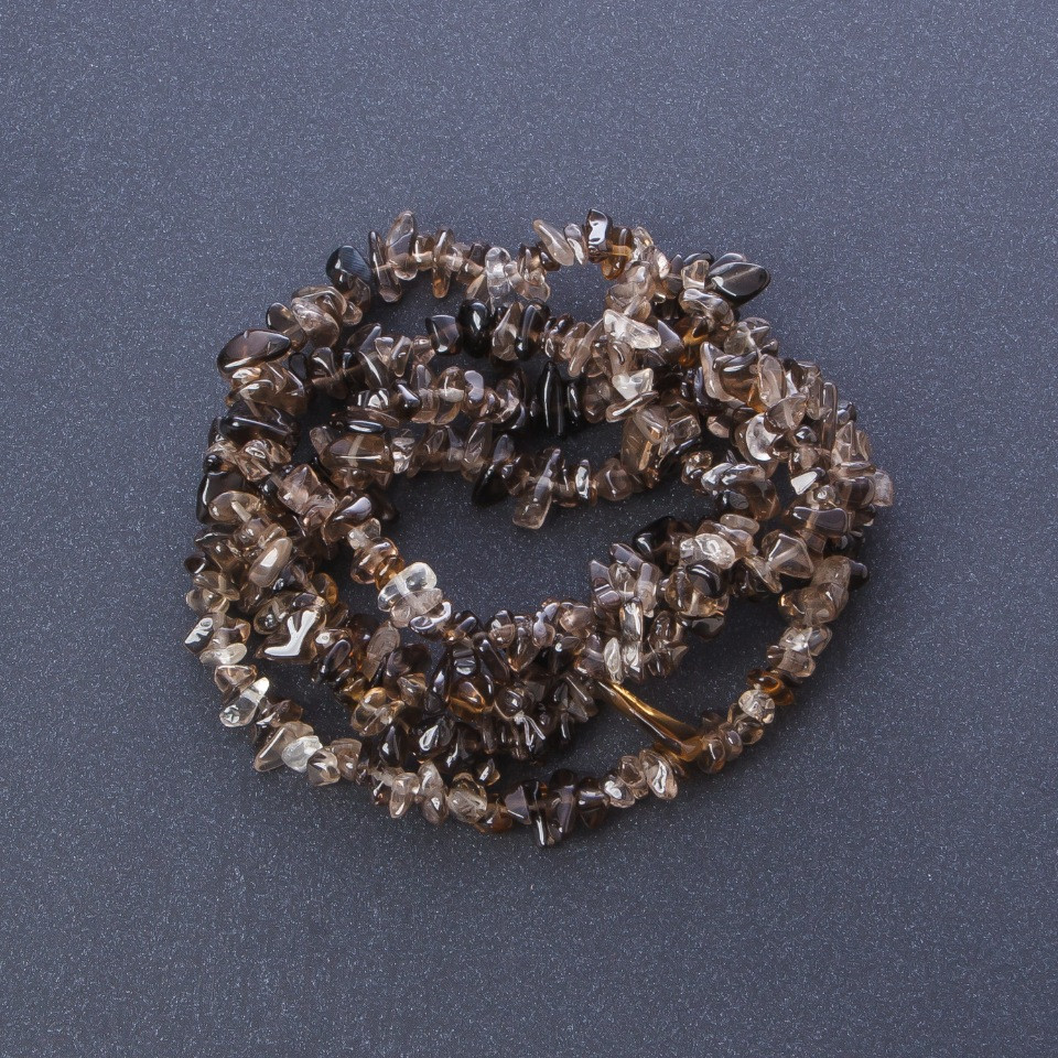 Beads of natural stone on a thread Smoky quartz "Stone Chip", length 85 cm, diameter 6 mm (+-)