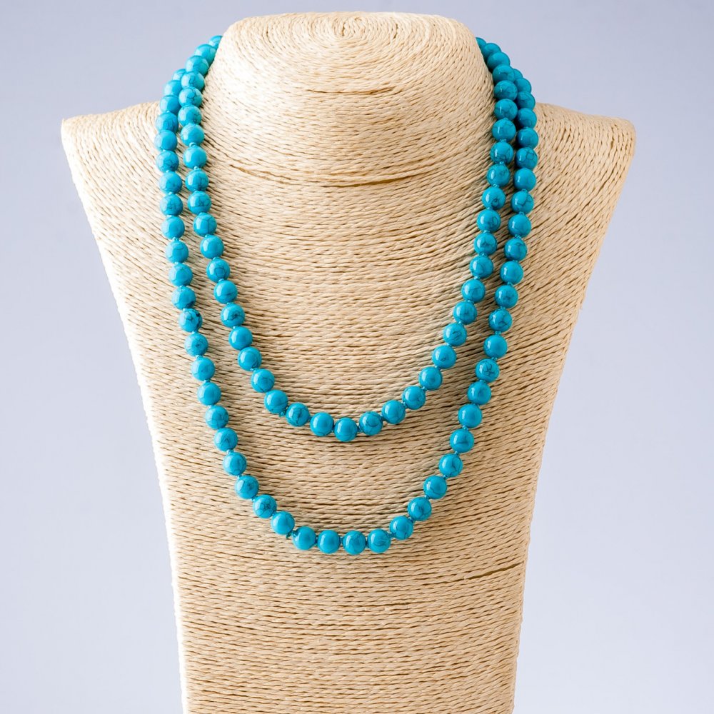 Long turquoise necklace (pressed) blue bead, length 116 cm, diameter 8 mm (+/-)