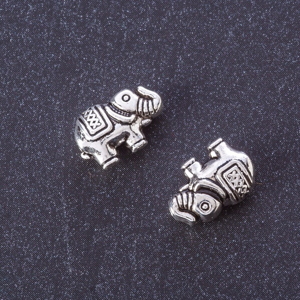 Bead-insert Elephant, metal color 'Silver', 9×13 mm, packaging 20 g ± 15 pcs