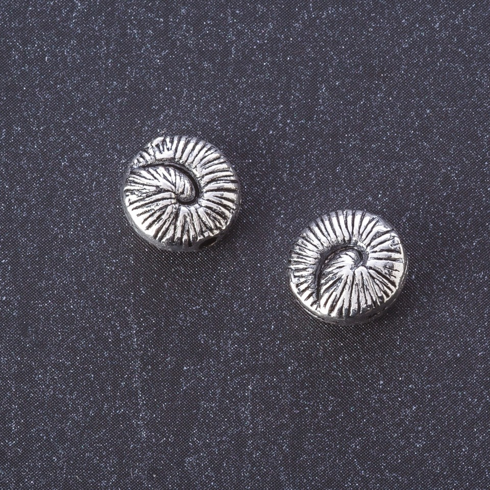 Bead Insert Ammonite Spiral, Silver Color, 10 mm Diameter, Packaging 20 g ± 15 pcs