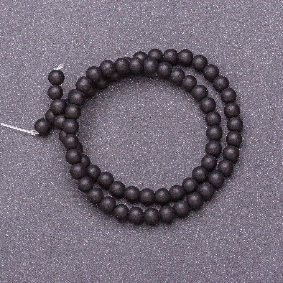 Shungite beads, smooth ball on thread (synthetic), 6 mm diameter, 37 cm length