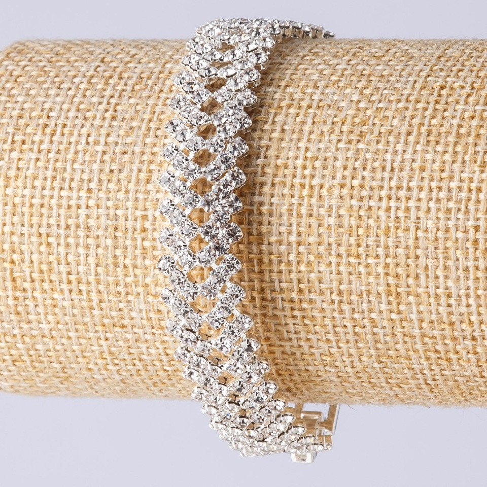 Two-row Rhinestone Bracelet on a Clasp in Silver Color, length 19 cm, width 14 mm