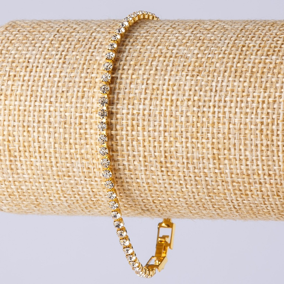 Браслет стразовий на замочці однорядний колір металу "золото", довжина 20см, ширина 3мм