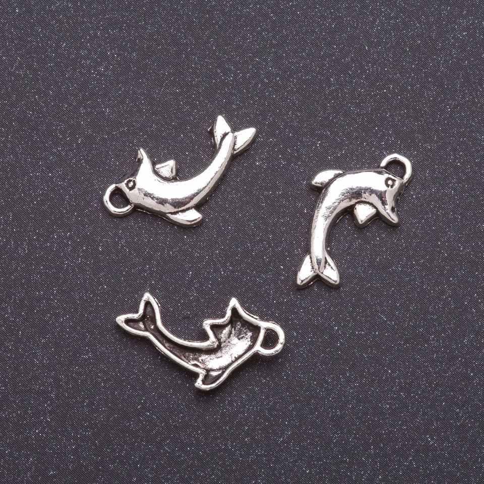 Dolphin Pendant Hardware, width 11 mm, gray metal finish, 20 g, +-34 pcs