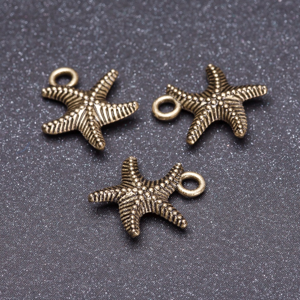 Sea Star Bronze Pendant Findings, 13mm, Pack of 19