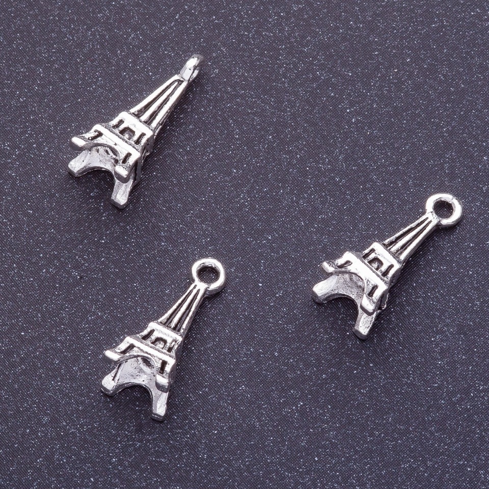 Eiffel Tower Pendant Fittings, length 16 mm, d1-1, 5 mm, silver color finish 20 g ± 23 pcs