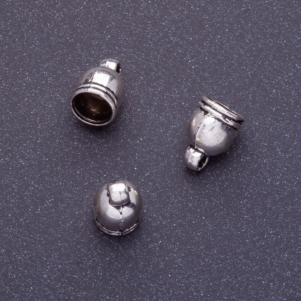 End Cap hardware, size 11×7.5 mm, d2 5 mm, d3 1.5 mm, silver color finish, 20 g ± 25 pcs