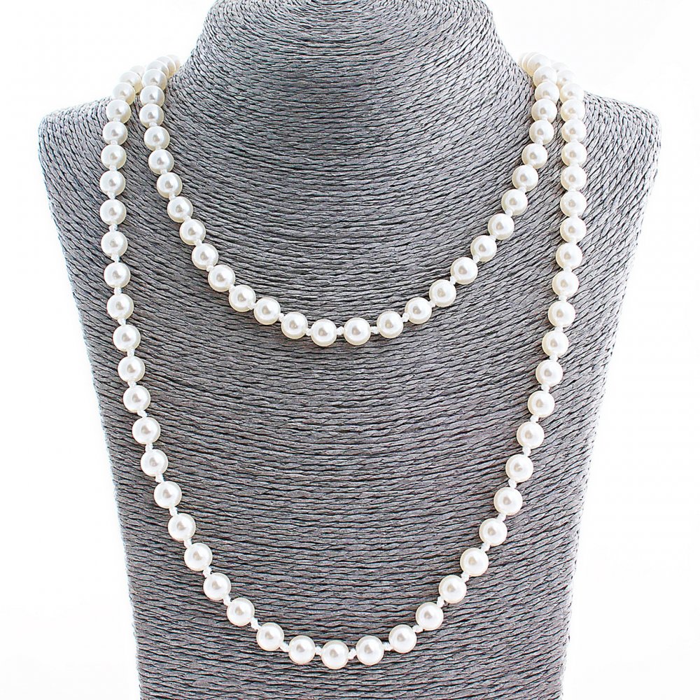 Long Pearl Bead Necklace (artificial plastic), 8 mm diameter, 150 cm +