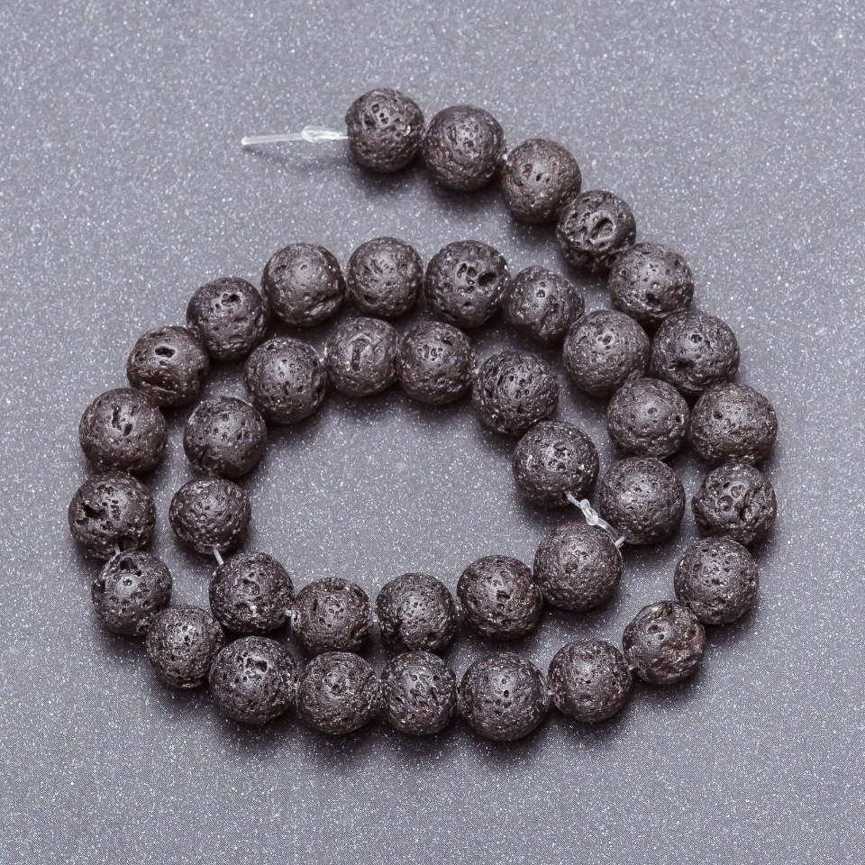 Lava Stone Beads on Thread, 10mm Diameter, 37cm Length