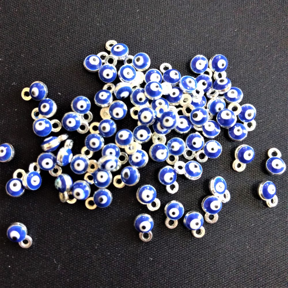 Pendant findings 'Eyes', 4mm diameter, 6mm length, gray enamel metal finish. 14 pcs