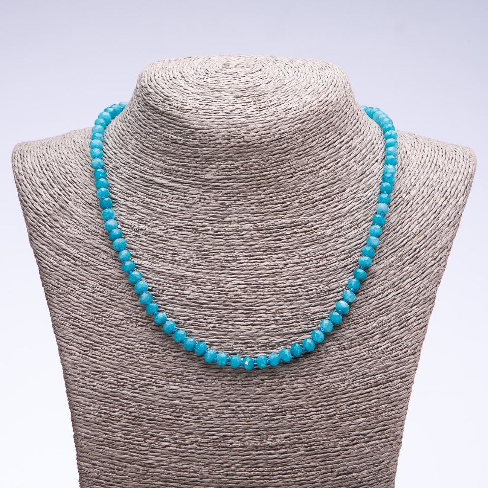 Aquamarine lab-created faceted rondelle necklace, 6x4 mm, 50 cm length