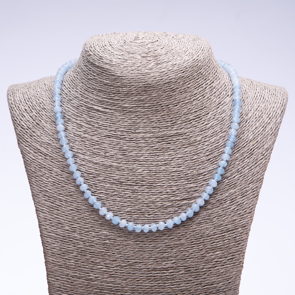 Aquamarine Stone Necklace (synthetic) Faceted Rondelle, 6x4 mm, 50 cm long