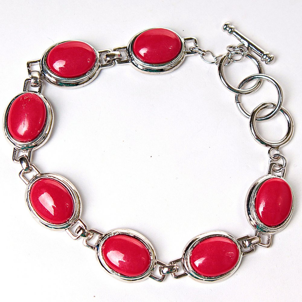 Clearance: Oval Coral Stone Bracelet Toggle Clasp
