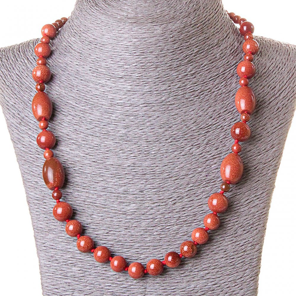 Aventurine Beads Necklace (Synthetic) Golden Sand, round and oval shapes, 60 cm long