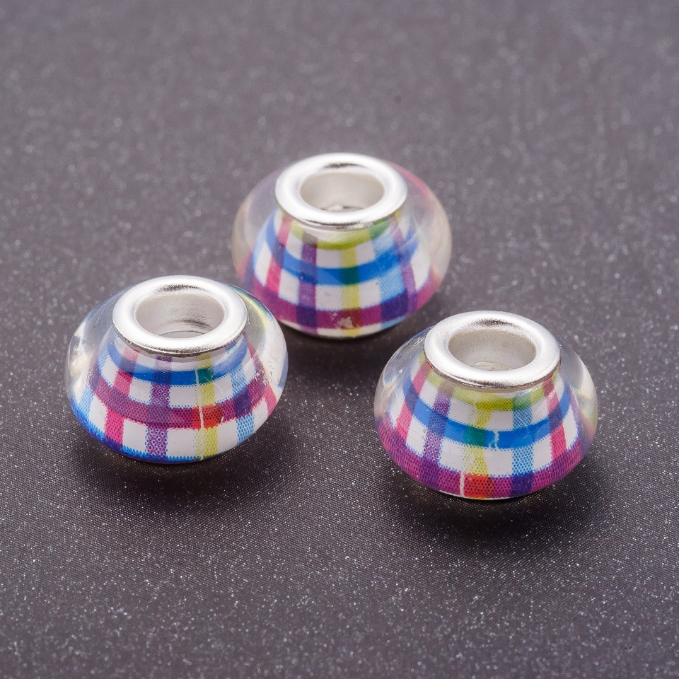 Pandora bead pink-blue cell plastic, 13mm diameter, 5mm hole, pack of 11