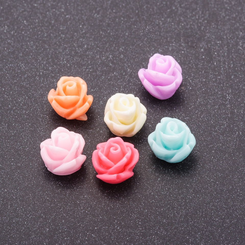 Cabochon Rose Bud Assortment, 10 mm diameter, hole-free, pack of 30