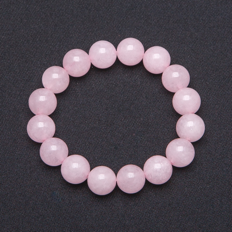 Elastic bracelet natural pink quartz smooth bead, diameter 12mm+
