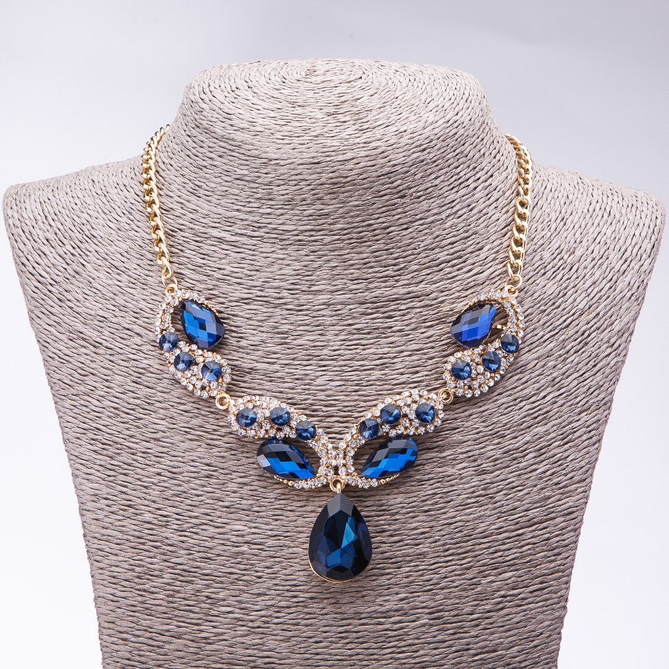 Evening necklace with blue crystals 'Precious Drops', length 42–49 cm
