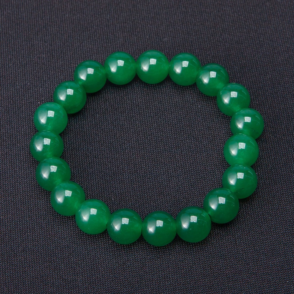 Chrysoprase Bracelet with Smooth Beads, 10 mm Diameter on Elastic