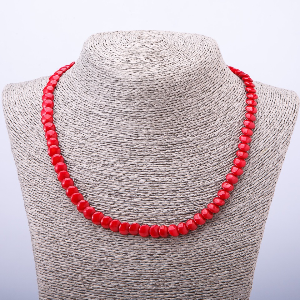 Coin-shaped Coral Necklace with Scale Texture, 8mm Bead Diameter, 45cm Length