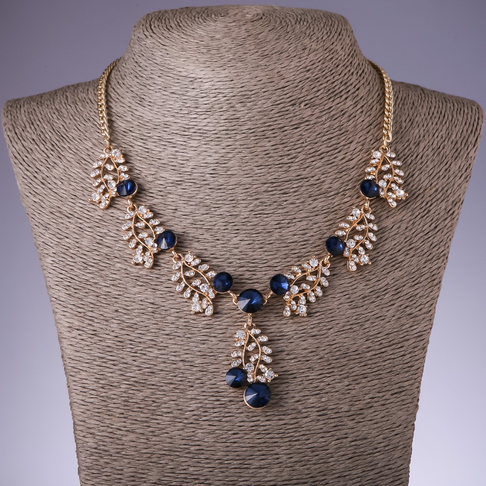Necklace with blue crystals 'Branches', length 42-50 cm