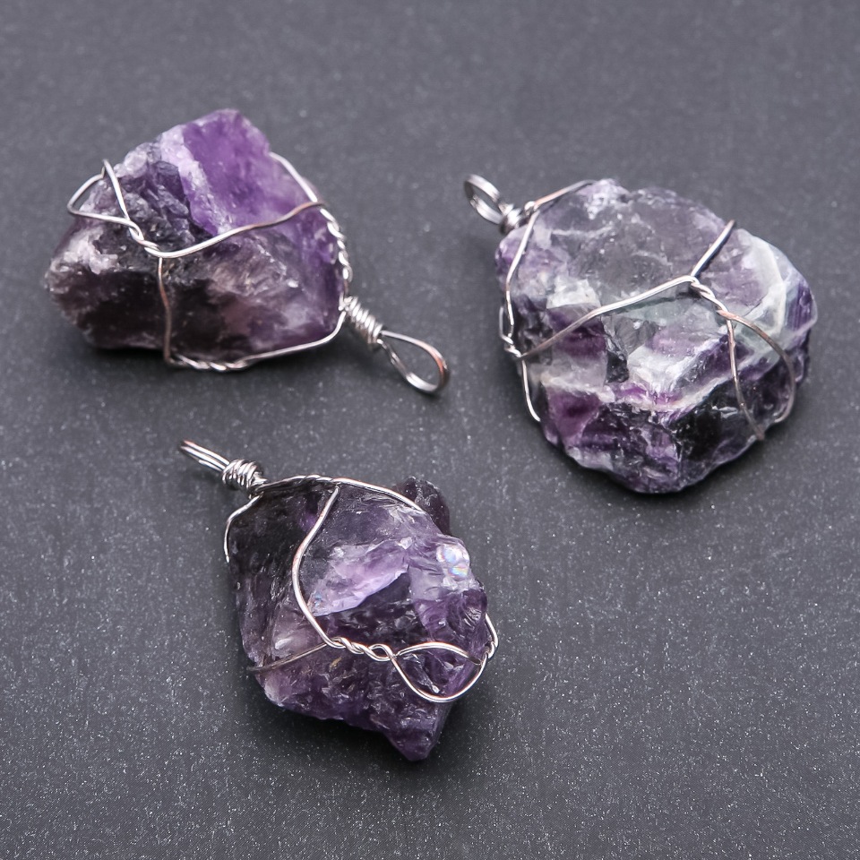 Wire-wrapped Amethyst Pendant 2.5x3.5 cm (±)